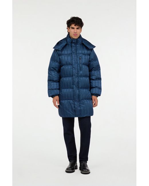 Roberto Cavalli Blue Down Jacket With Rc Monogram All Over for men