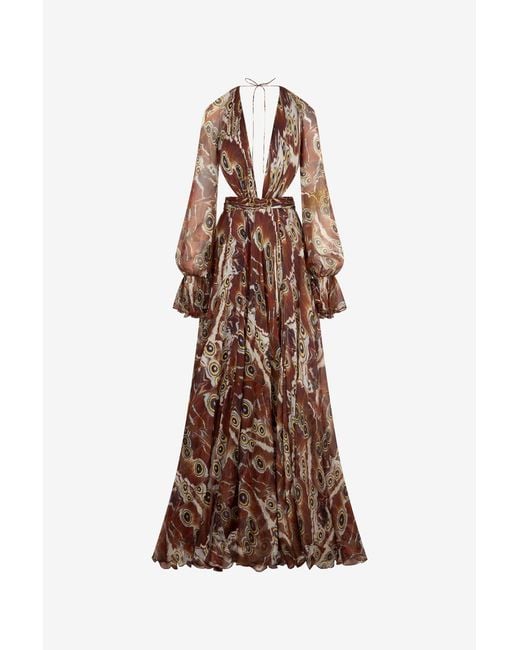 Roberto Cavalli Brown Night Butterfly Print Maxi Dress