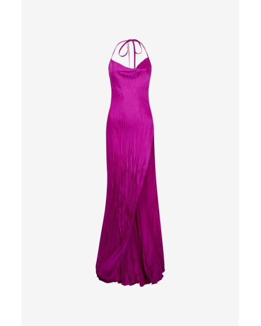 Roberto Cavalli Purple Crinkled Silk Long Dress