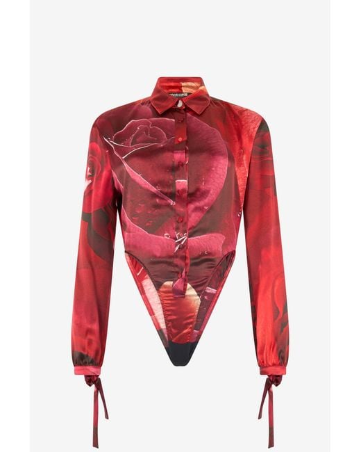 Roberto Cavalli Red Abstract-Print Bodysuit