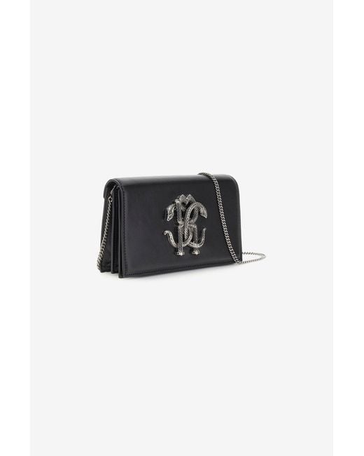 Roberto Cavalli Black Mirror Snake Shoulder Bag