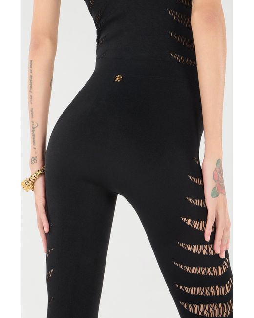 Roberto Cavalli Black Perforated Python Pattern Leggings