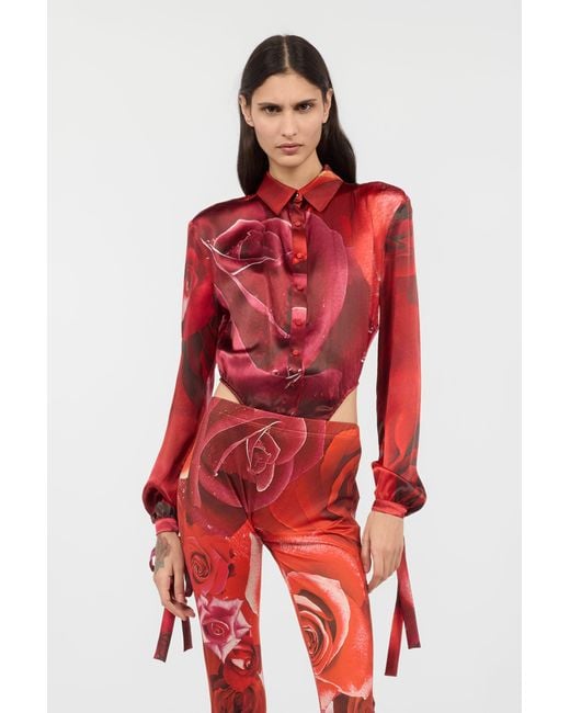 Roberto Cavalli Red Abstract-Print Bodysuit