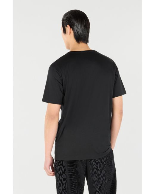 Roberto Cavalli Black T-Shirt With Mirror Snake Monogram for men