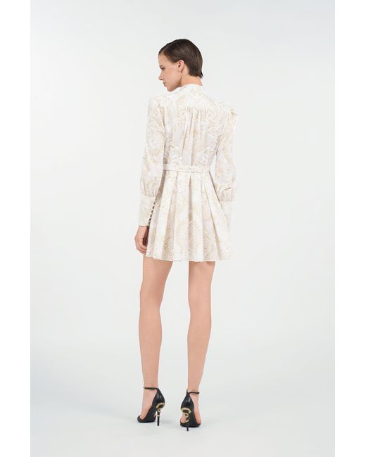 Roberto Cavalli Natural Short Silk Dress With Ornamental Motif
