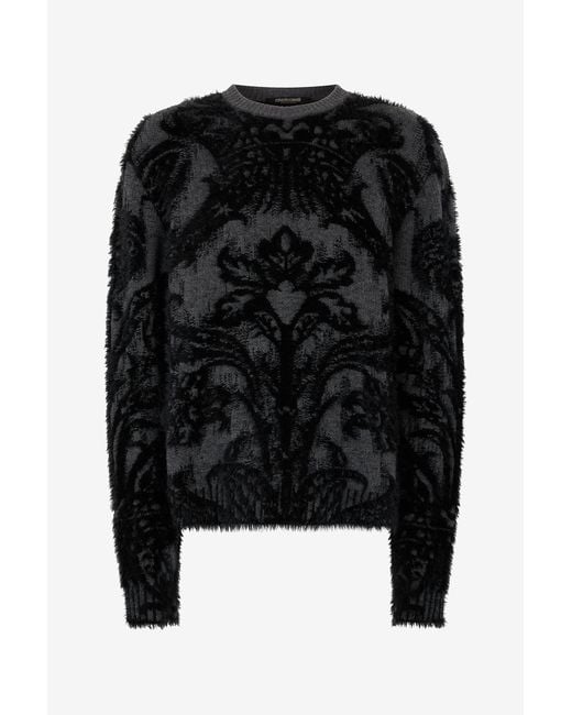 Roberto Cavalli Black Sweater With Plush Brocade Pattern for men