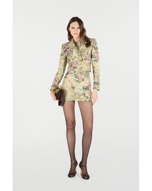 Roberto Cavalli Metallic Miniskirt With Oriental Bird Print