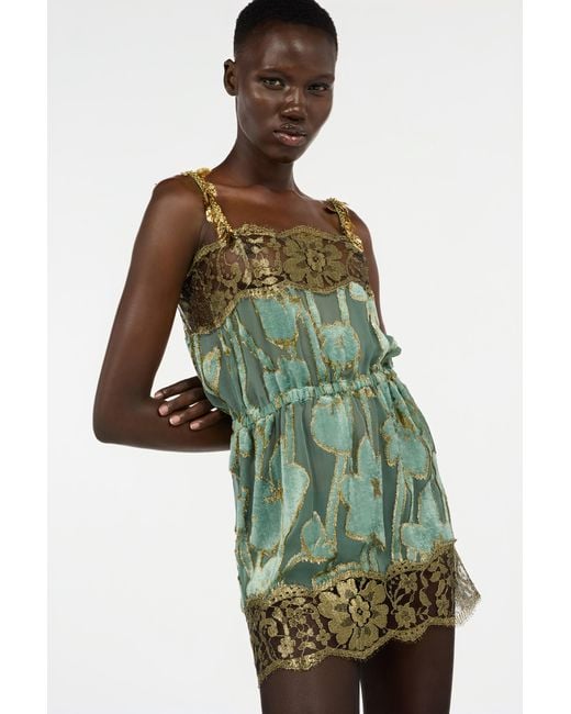 Roberto Cavalli Green Sage Mini Dress With Floral Pattern