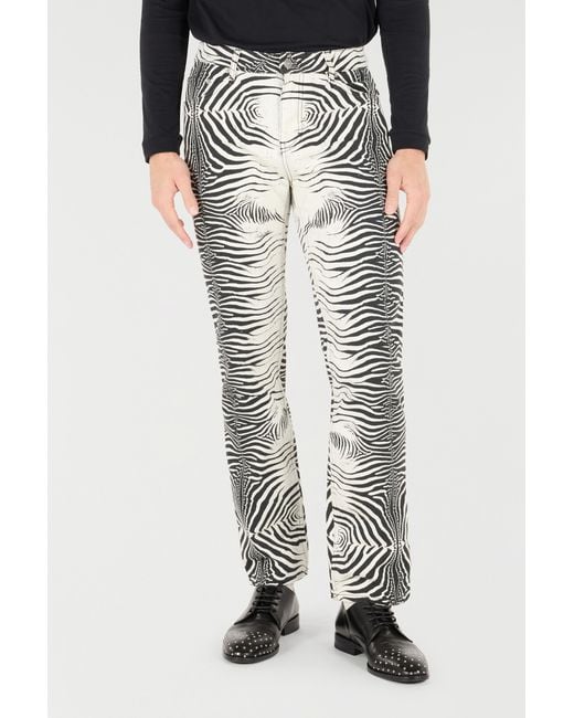 Roberto Cavalli White Pants With Tigress Print for men
