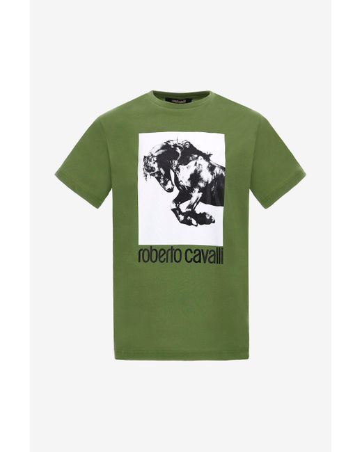 Roberto Cavalli T-Shirt With Horse Logo And Print in Green für Herren