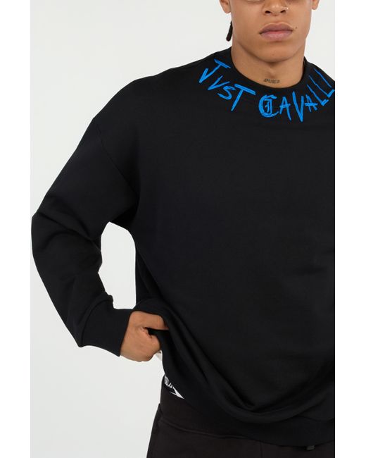 Felpa Nera Con Ricamo Logo Graffiti di Roberto Cavalli in Blue da Uomo