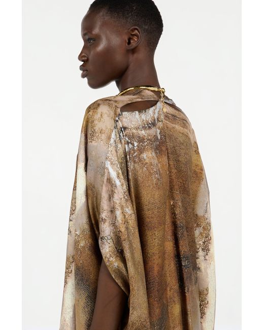 Roberto Cavalli Multicolor Caftan With Affresco Printed On Silk Twill