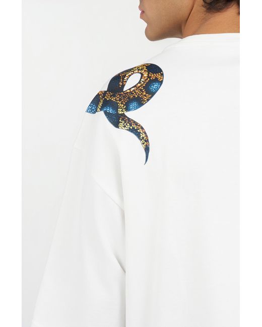 Roberto Cavalli White Oversized T-Shirt With Snake Print for men