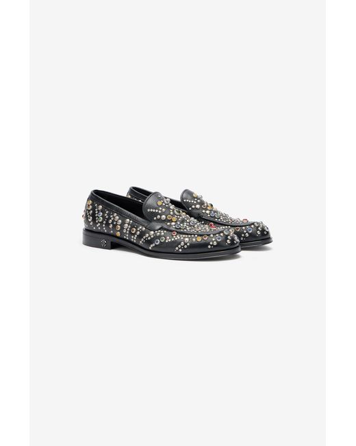 Roberto Cavalli Black Loafers With Studs And Stones for men