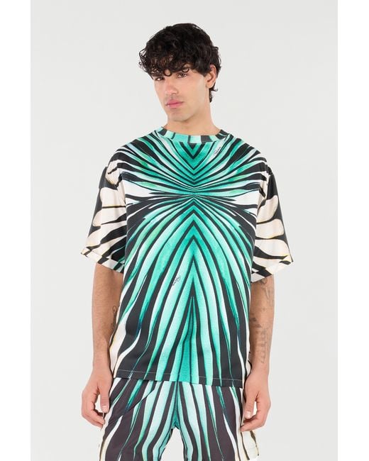 Roberto Cavalli Green Silk Blend T-Shirt With Ray Of Sea Print for men