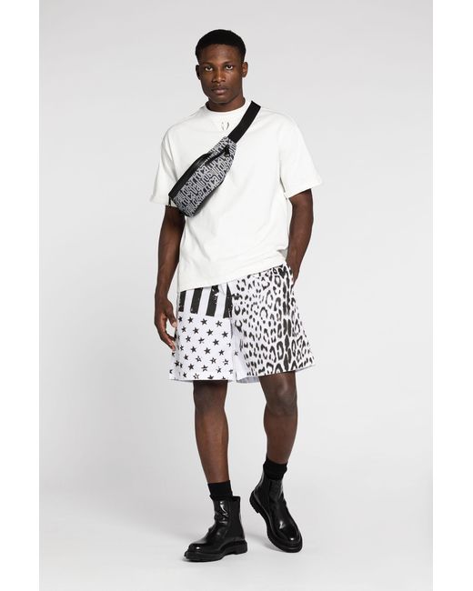 Roberto Cavalli White Leopard Flag-Print Track Shorts for men