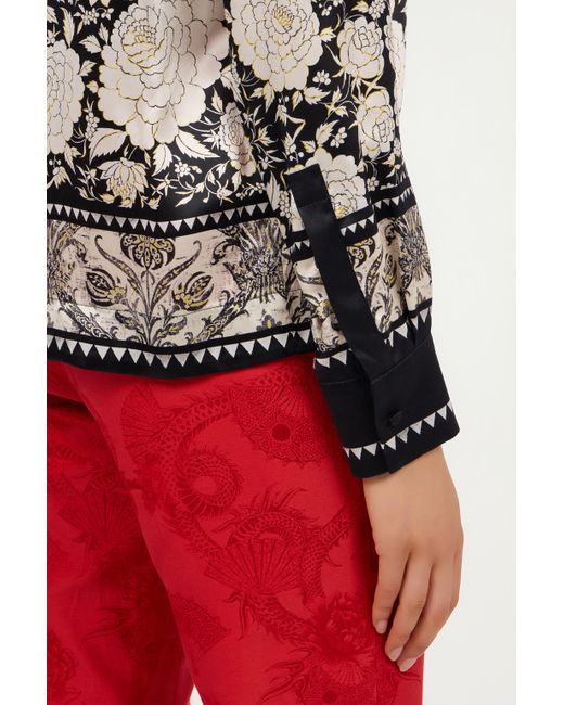 Camicia Nero E Avorio Con Stampa Floreale di Roberto Cavalli in Black