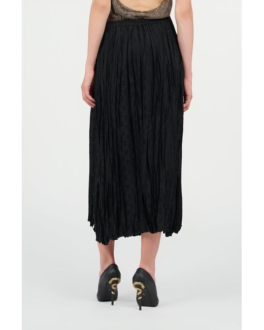 Roberto Cavalli Black Silk Midi Skirt With Monogram Rc