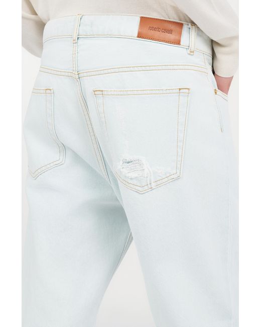 Roberto Cavalli White Light-Wash Denim Jeans With Distressed Details