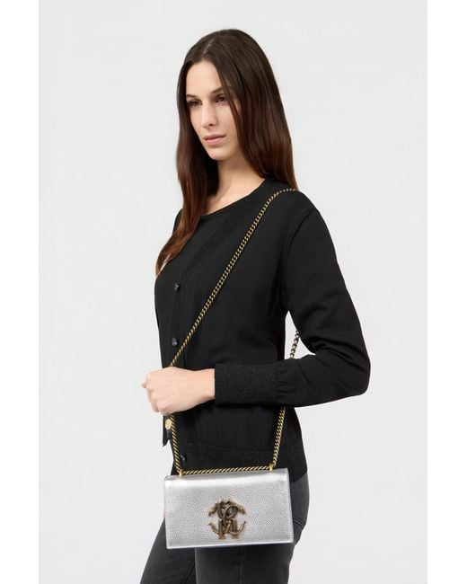 Roberto Cavalli White Bag With Mirror Snake Monogram