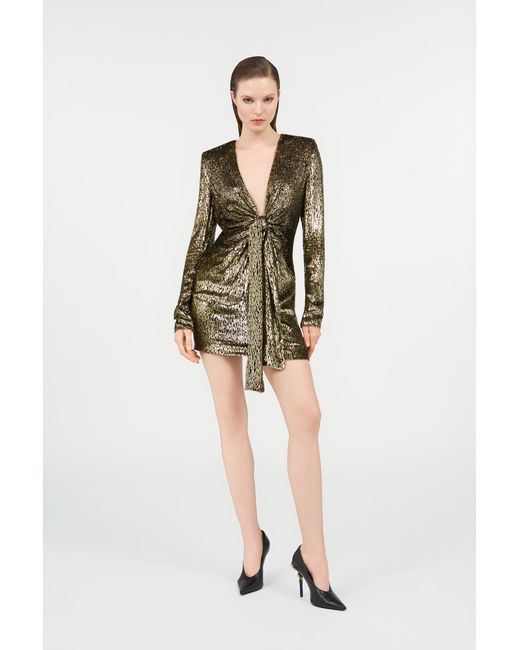 Roberto Cavalli Green Dress With Fil Coupé Leopard Print
