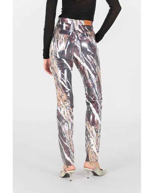 Roberto Cavalli White Skinny Trousers With Marble Print