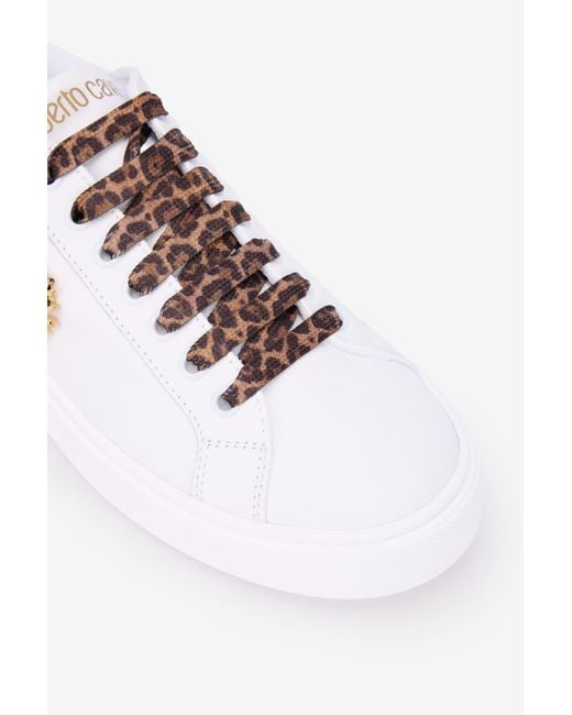 Roberto Cavalli Multicolor Weiße Sneaker Mit Leoparden-Print Und Rc Monogramm