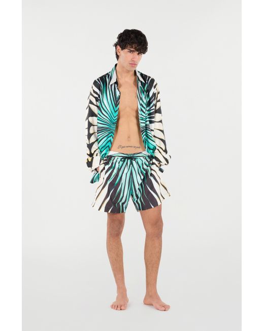 Roberto Cavalli Green Ray Of Sea Print Shirt for men