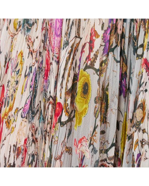Roberto Cavalli Natural Long Chiffon Dress With Florentine Flowers Print
