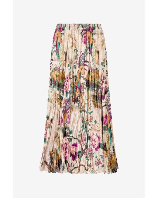 Roberto Cavalli White Midi Skirt With Oriental Bird Print