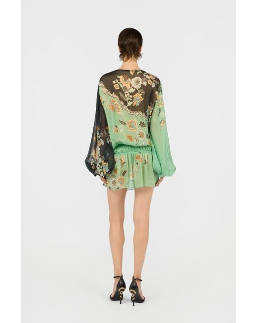 Roberto Cavalli Green Silk Chiffon Kimono Print Dress