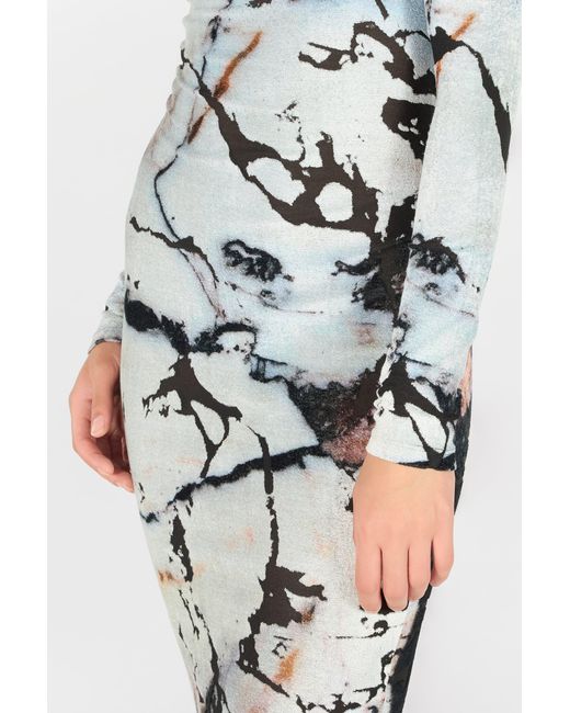 Roberto Cavalli White Long Dress With Marble Print