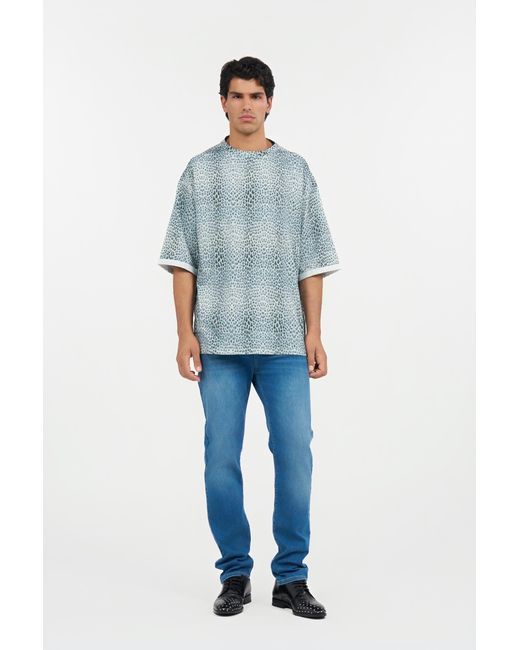 Roberto Cavalli Blue Oversized T-Shirt With Baby Jaguar Print for men
