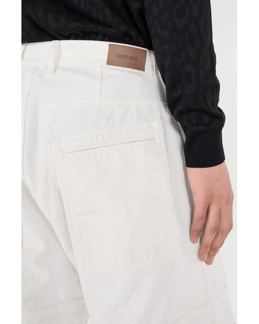 Roberto Cavalli White Python-Print Pants With Pockets for men