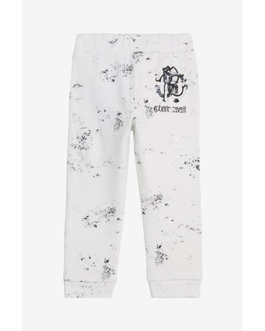 Roberto Cavalli White Splatter Print Trousers With Monogram Rc for men