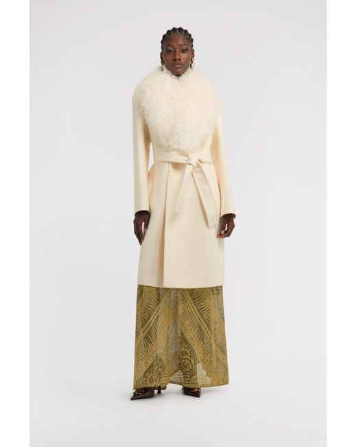 Roberto Cavalli Natural Shearling-Trimmed Coat