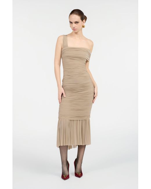 Roberto Cavalli White Nude Midi Dress With Ruffles