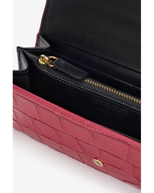 Roberto Cavalli Red Crocodile-Effect Flap Wallet