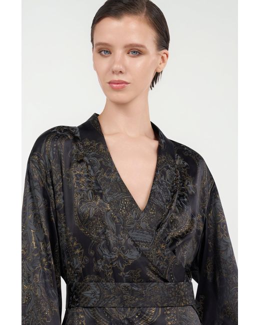 Roberto Cavalli Black Ornamental Silk Kimono Dress