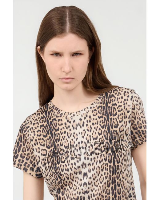 T-Shirt À Imprimé Jaguar Roberto Cavalli en coloris White