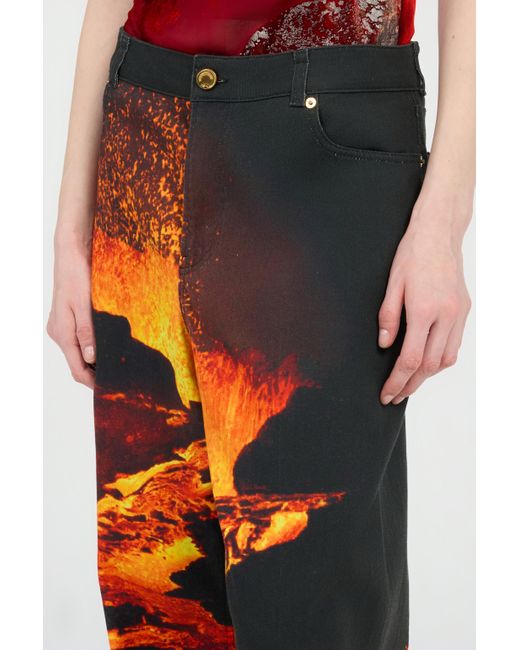 Roberto Cavalli Orange Stretch Denim Jeans With Lava Print