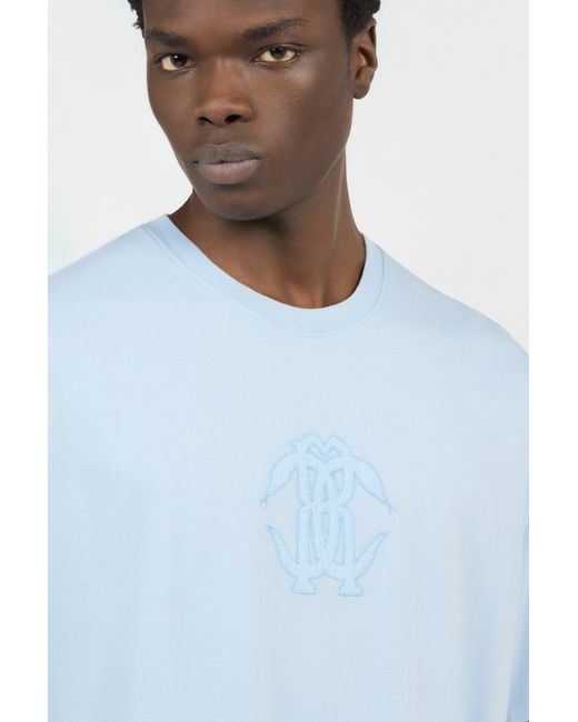 Roberto Cavalli Blue Light T-Shirt With Embroidered Logo for men