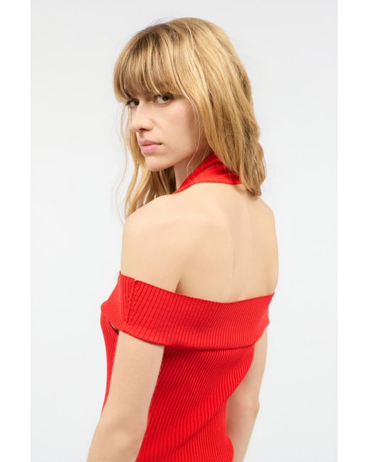 Roberto Cavalli Red Short Rib-Knit Dress
