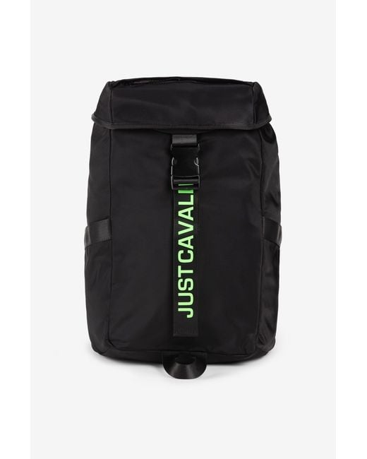Roberto Cavalli Black Just Cavalli Logo-Print Backpack for men
