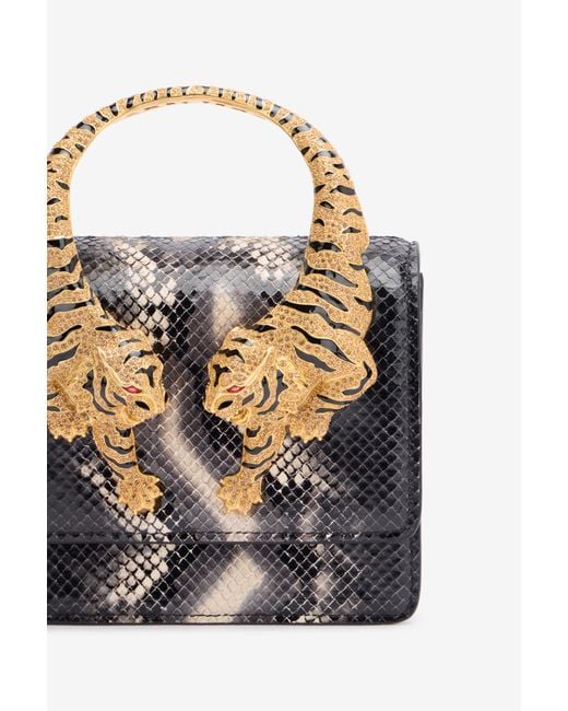 Roberto Cavalli Black Python-Print Roar Bag