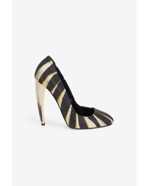 Roberto Cavalli Black Print Satin Pumps With Rhinestones