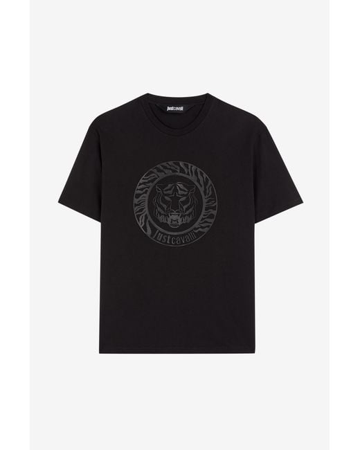 Roberto Cavalli Black Just Cavalli Logo-Print Cotton T-Shirt for men