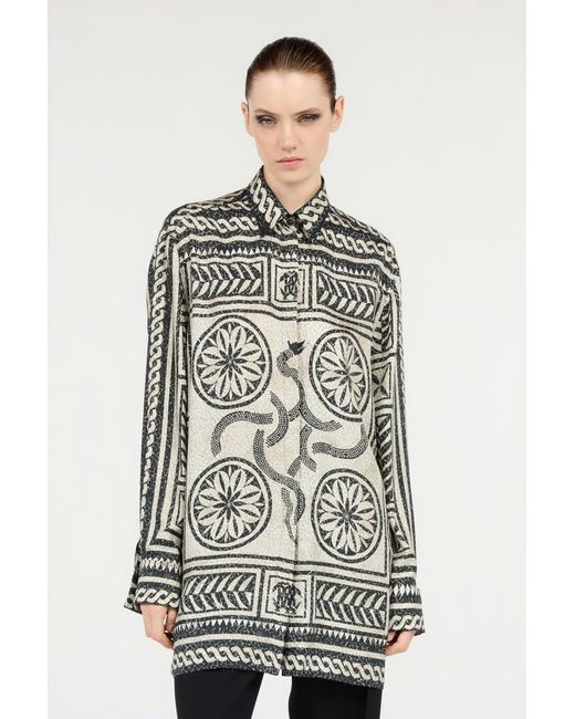 Roberto Cavalli Gray Silk Shirt With Mosaic Print