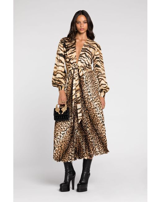 Roberto Cavalli White Animal-Print Knot-Font Midi Dress