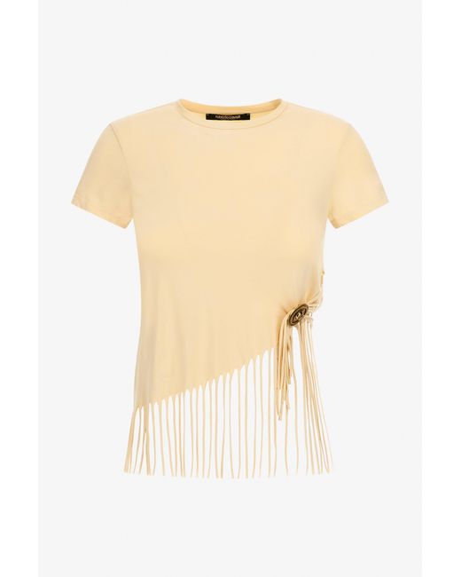 Roberto Cavalli White Fringe Trim T-Shirt